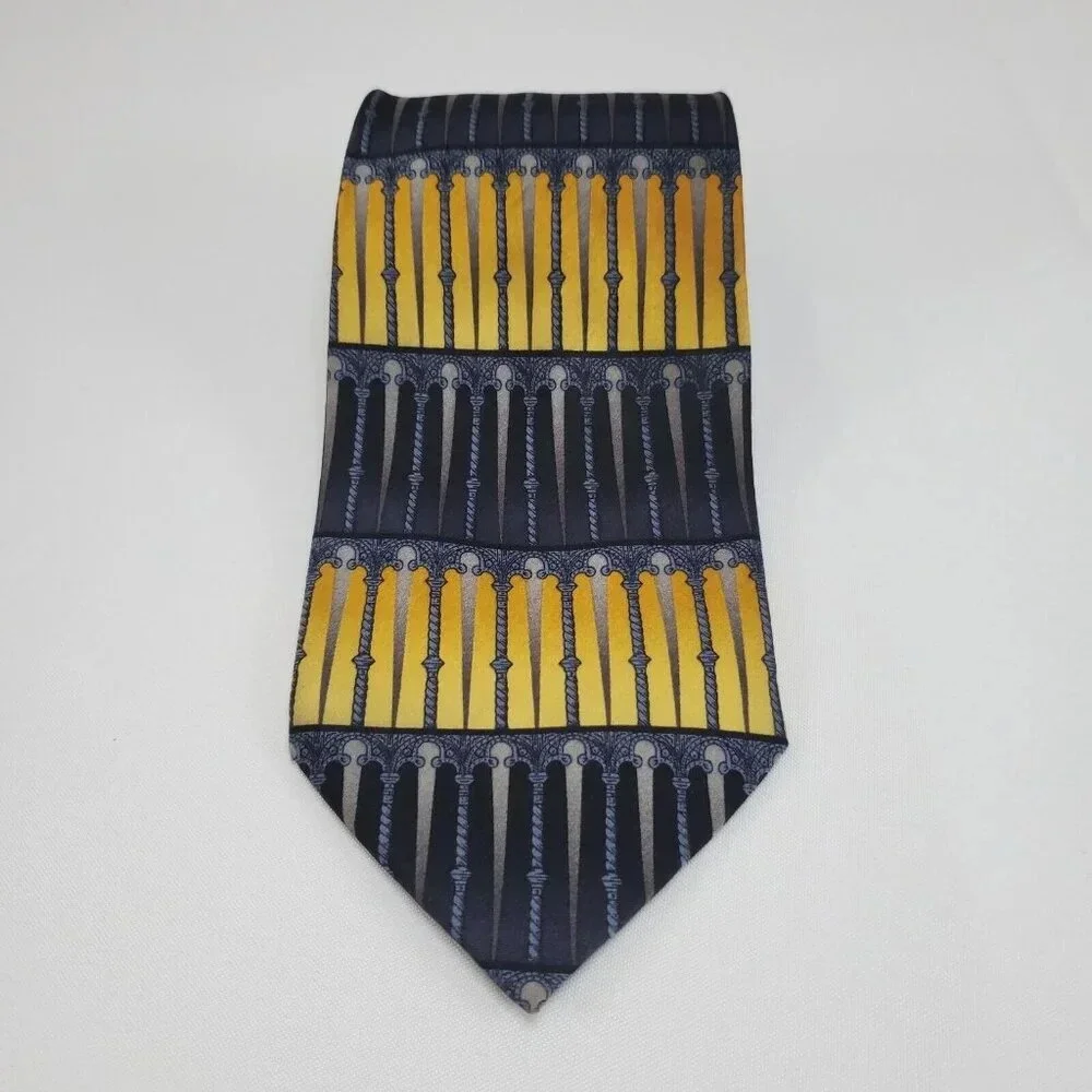 VTG DiMoggio 100% Silk Tie Baroque Black Grey Gold  60
